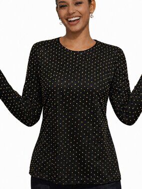 Michael Kors Dressy Black Studded Long Sleeve Top | Gold Stud Detail | Size M